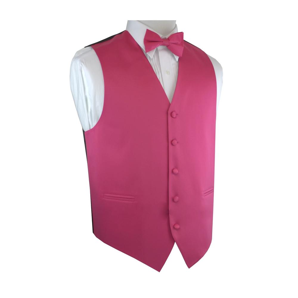 Brand Q Italian Design, Men's Formal Tuxedo Vest, Bow-Tie & Hankie Set in Fuchsia
