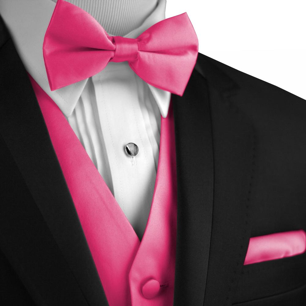 Brand Q Italian Design, Men's Formal Tuxedo Vest, Bow-Tie & Hankie Set in Fuchsia