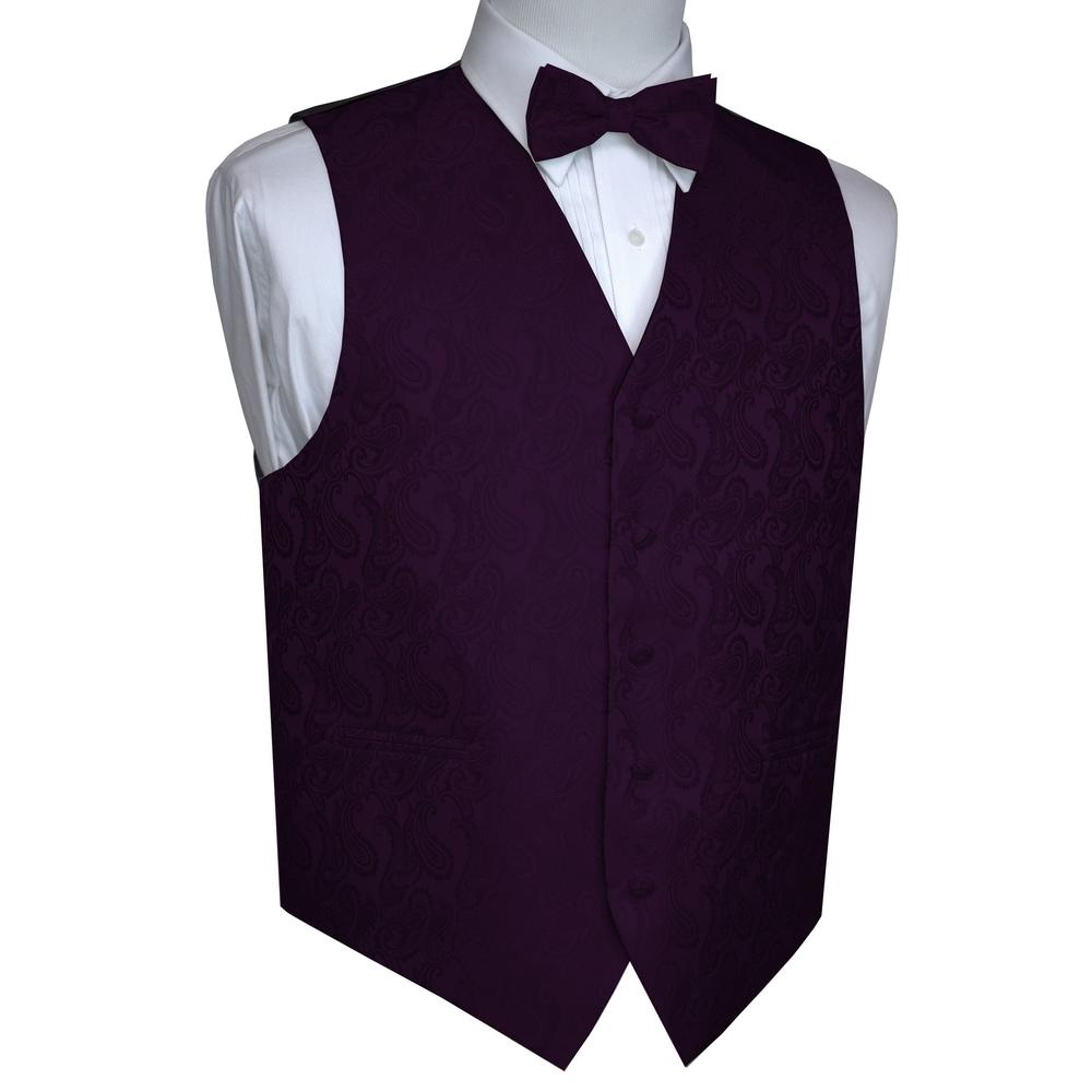 Brand Q Italian Design, Men's Formal Tuxedo Vest, Bow-tie - Sangria Paisley