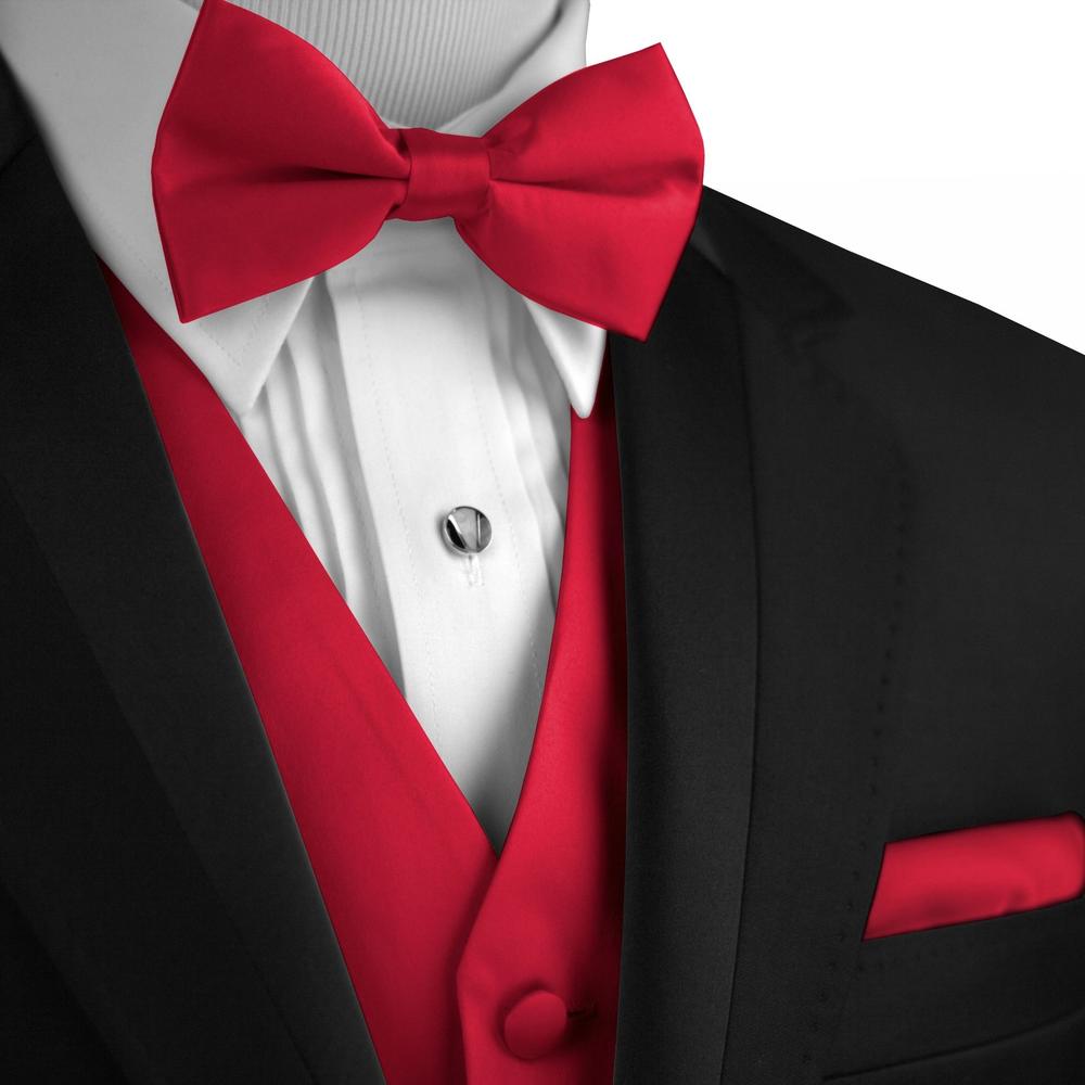 Brand Q Italian Design, Men's Formal Tuxedo Vest, Bow-Tie & Hankie Set in Red