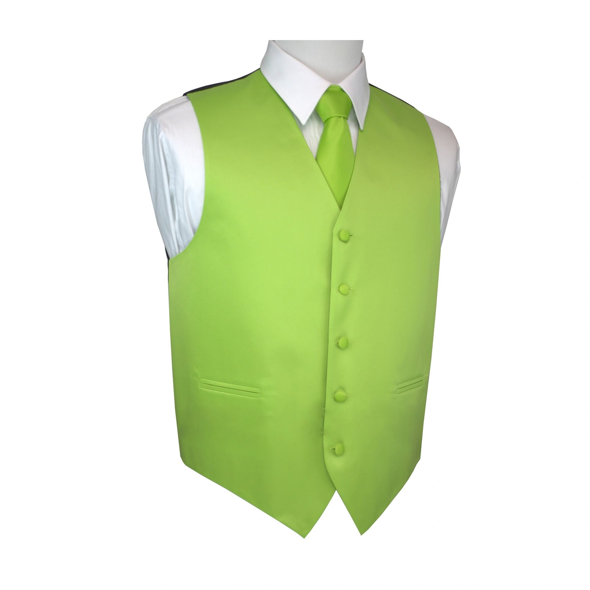Brand Q Italian Design, Men's Formal Tuxedo Vest, Tie & Hankie Set - Lime