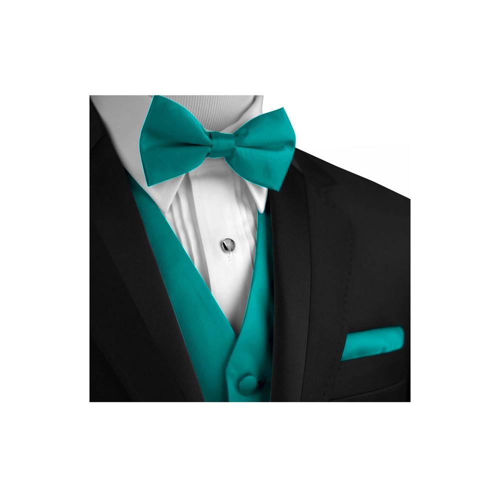 Best Tuxedo Italian Design, Men's Formal Tuxedo Vest, Bow-Tie & Hankie Set in Turquoise