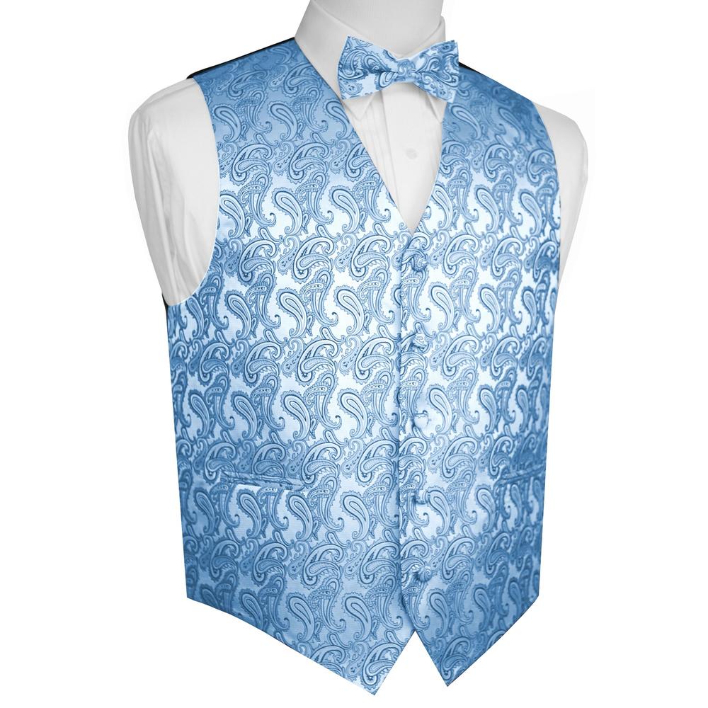 Brand Q Italian Design, Men's Formal Tuxedo Vest, Bow-tie - Cornflower Paisley