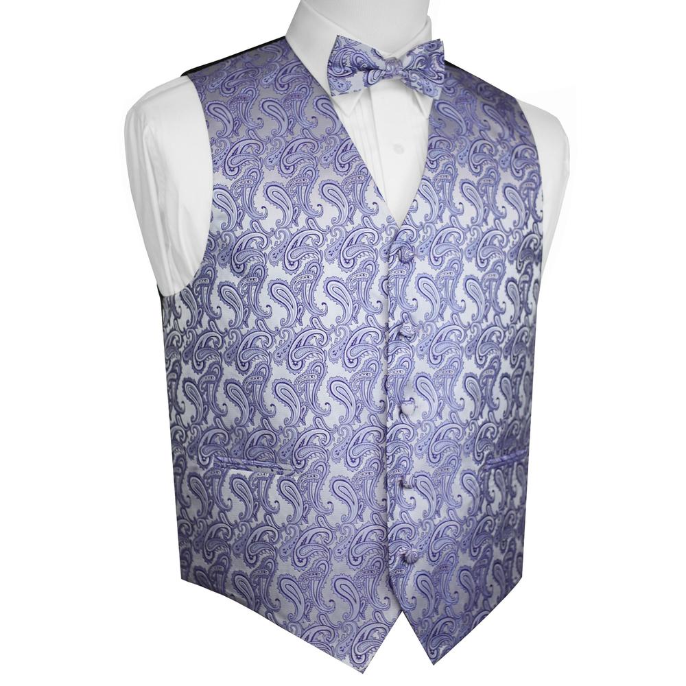 Brand Q Italian Design, Men's Formal Tuxedo Vest, Bow-tie - Lavender Paisley