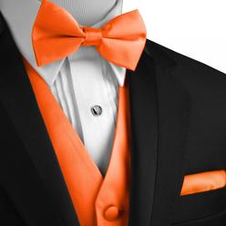 Brand Q Italian Design, Men's Formal Tuxedo Vest, Bow-Tie & Hankie Set in Mandarin