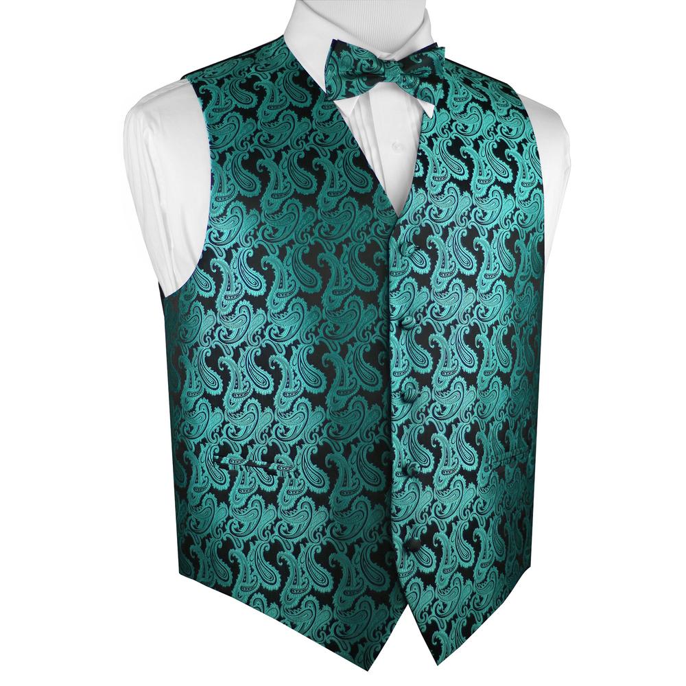 Brand Q Italian Design, Men's Formal Tuxedo Vest, Bow-tie - Jade Paisley