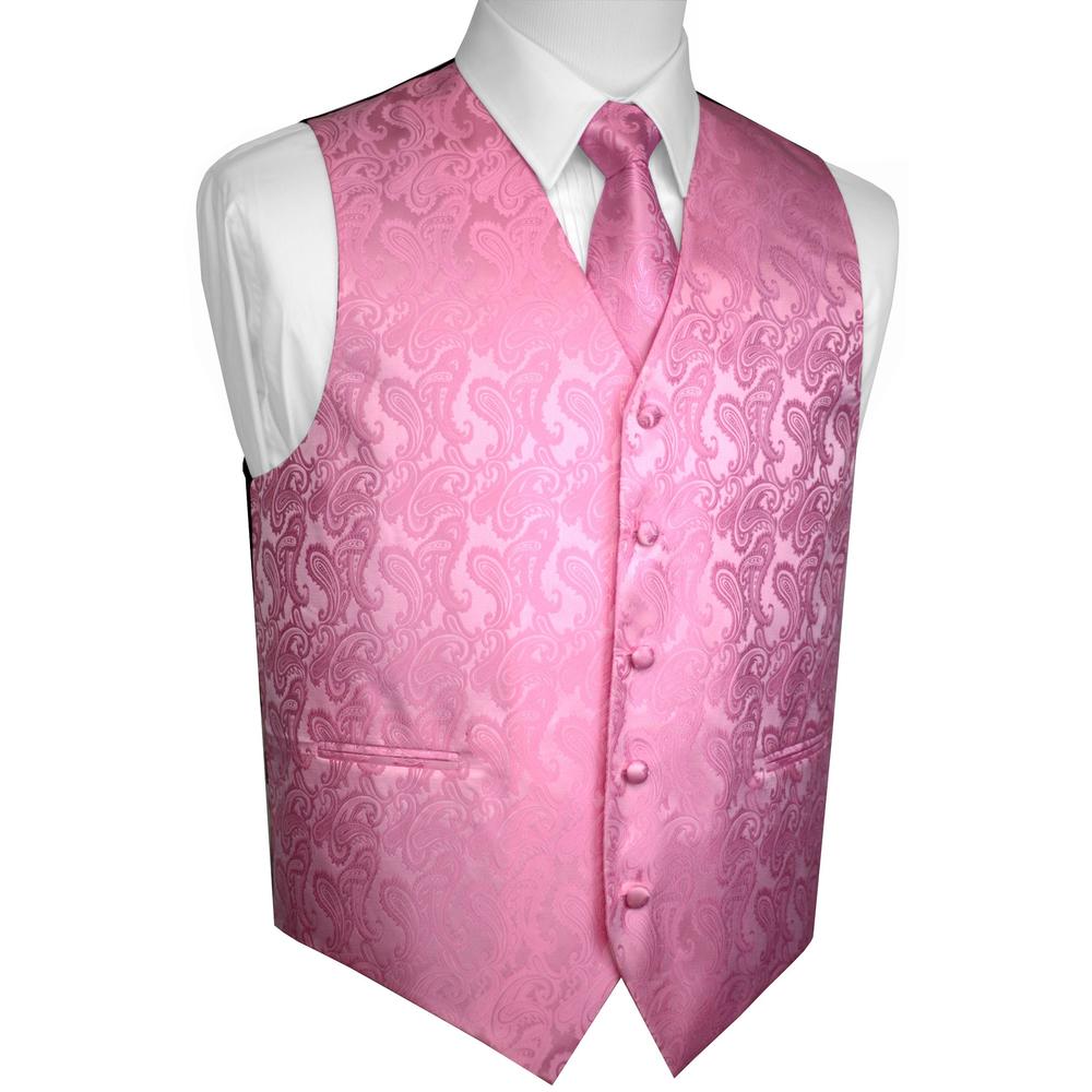 Brand Q Italian Design, Men's Formal Tuxedo Vest, Tie & Hankie Set in Rose Petal Paisley