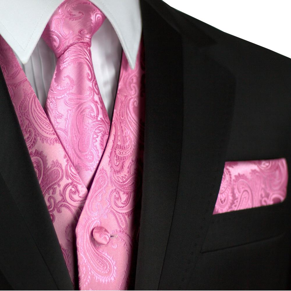 Brand Q Italian Design, Men's Formal Tuxedo Vest, Tie & Hankie Set in Rose Petal Paisley