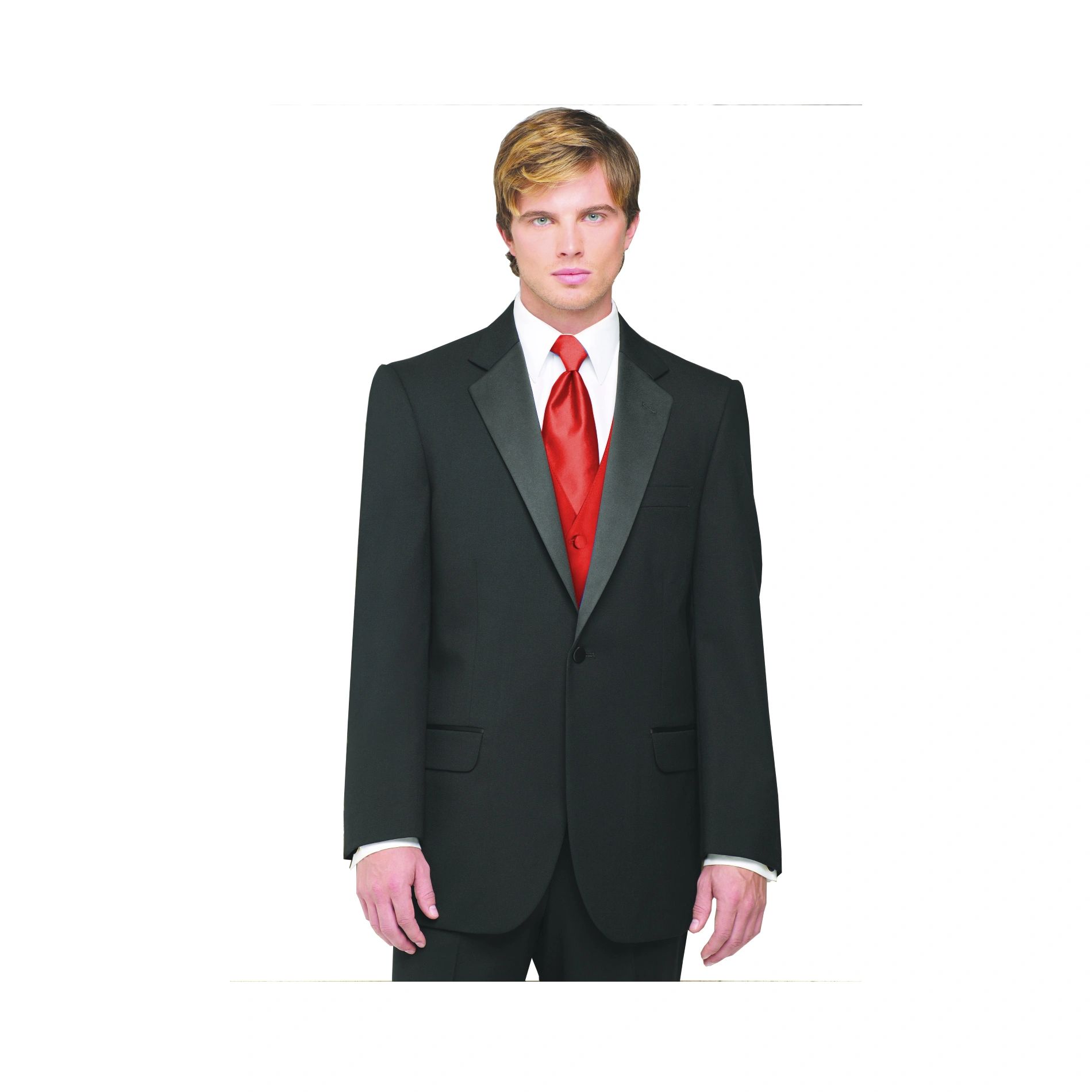 Neil Allyn 7-Piece Tuxedo with Flat Front Pants Scarlet Vest and Tie