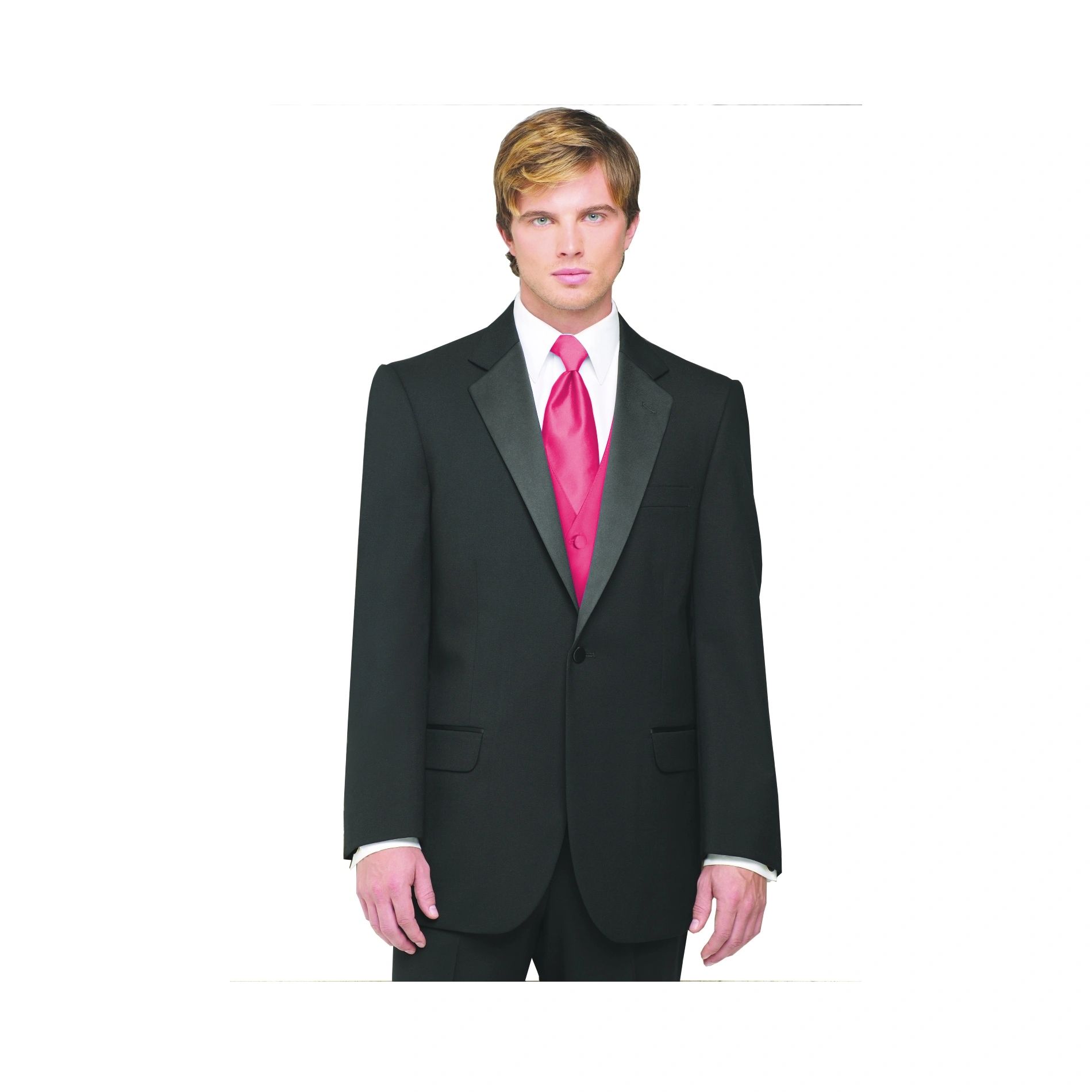 Neil Allyn 7-Piece Tuxedo with Flat Front Pants  Fuchsia Vest and Tie