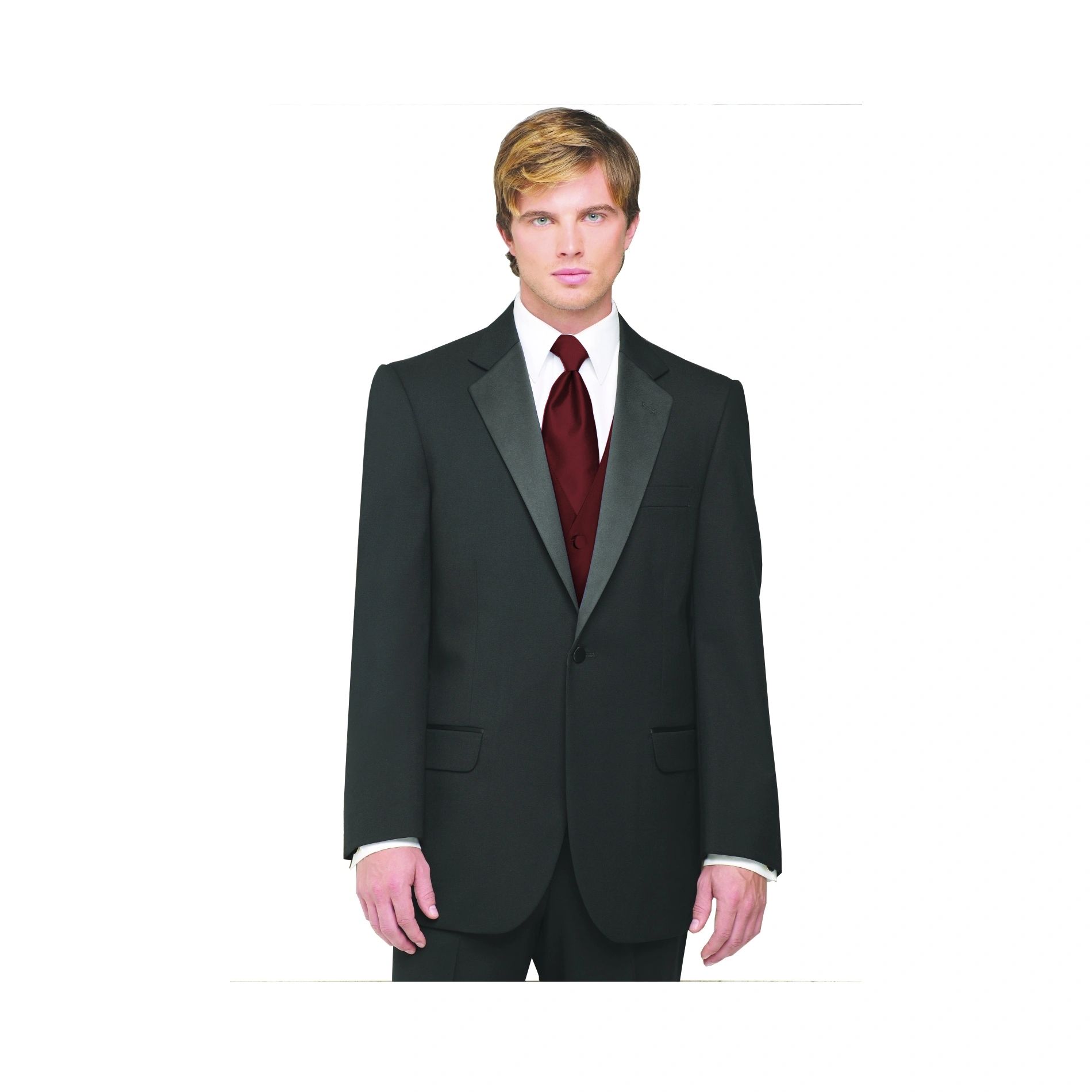 Neil Allyn 7-Piece Tuxedo with Flat Front Pants Burgundy Vest and Tie