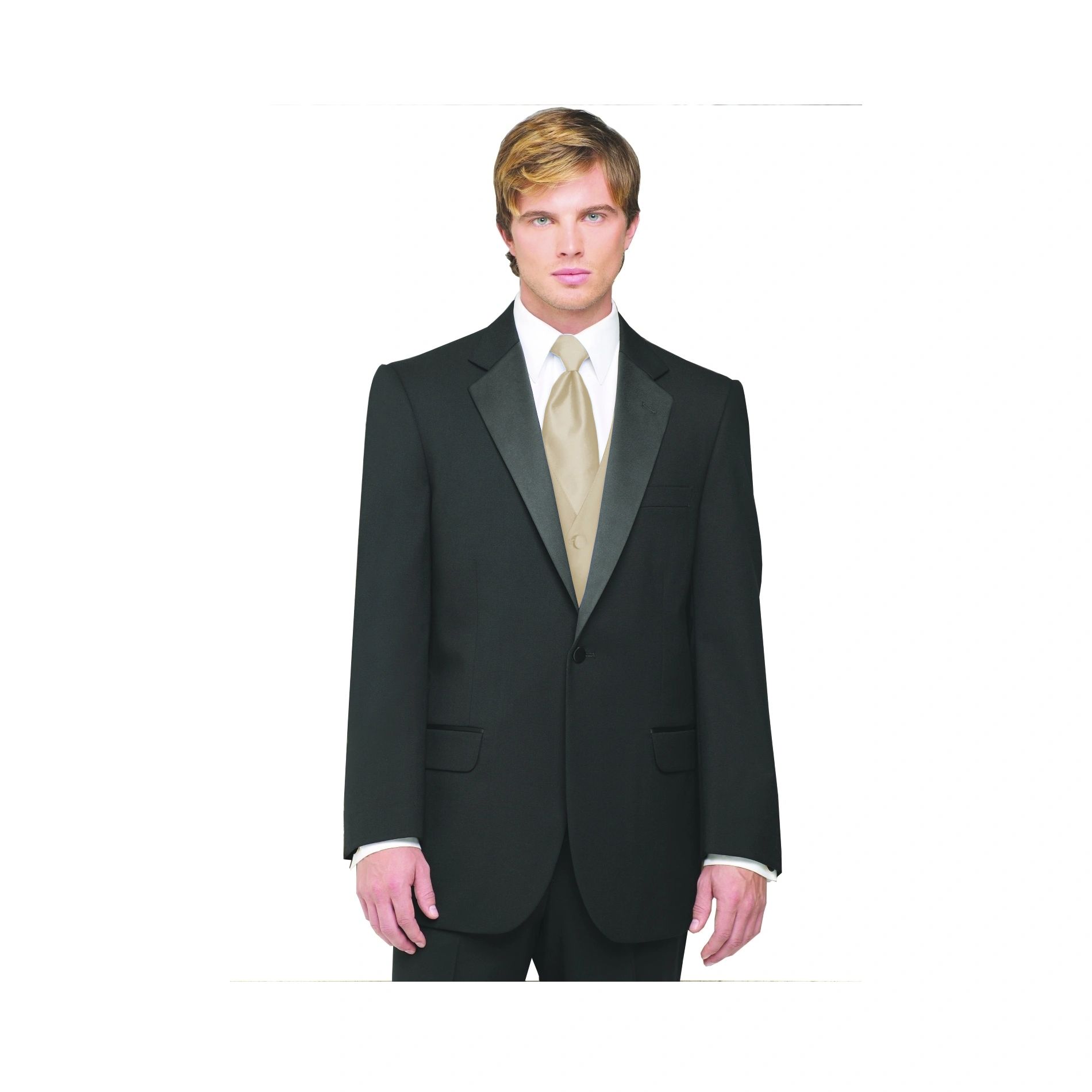 Neil Allyn 7-Piece Tuxedo with Flat Front Pants Champagne Vest and Tie