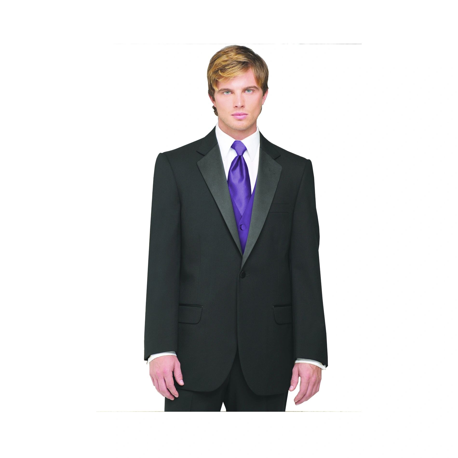 Neil Allyn 7-Piece Tuxedo with Flat Front Pants Purple Vest and Tie