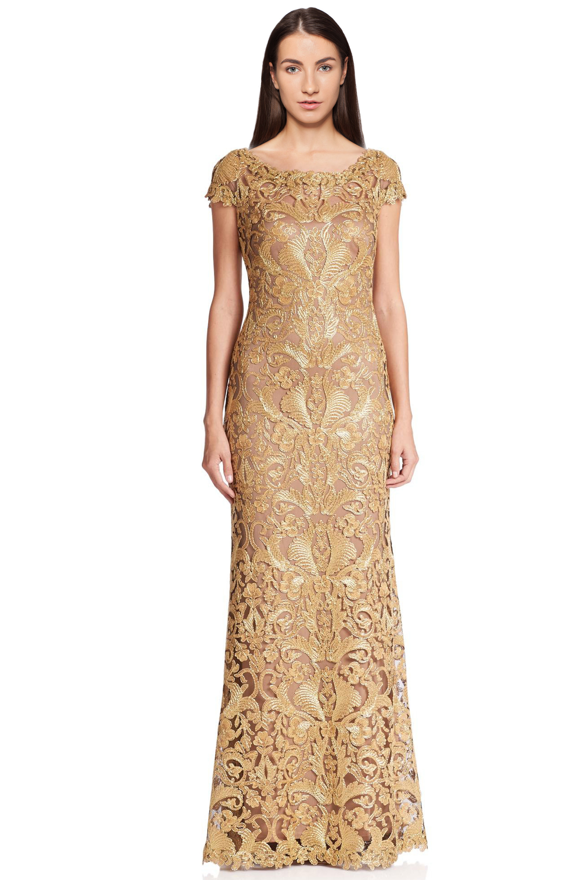 Tadashi Shoji Women S Dresses Sears Tadashi Shoji Metallic Cord Embroidered Lace Gown
