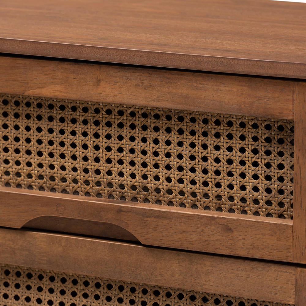 Baxton Studio Barrett Mid-Century Modern Walnut Brown Finished Wood and Synthetic Rattan 6-Drawer Dresser
