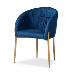 Baxton Studio DC168-Navy Blue Velvet-Gold-DC Ballard Modern Luxe & Glam Navy Blue Velvet Fabric Upholstered & Gold Finished Metal Dining Chair