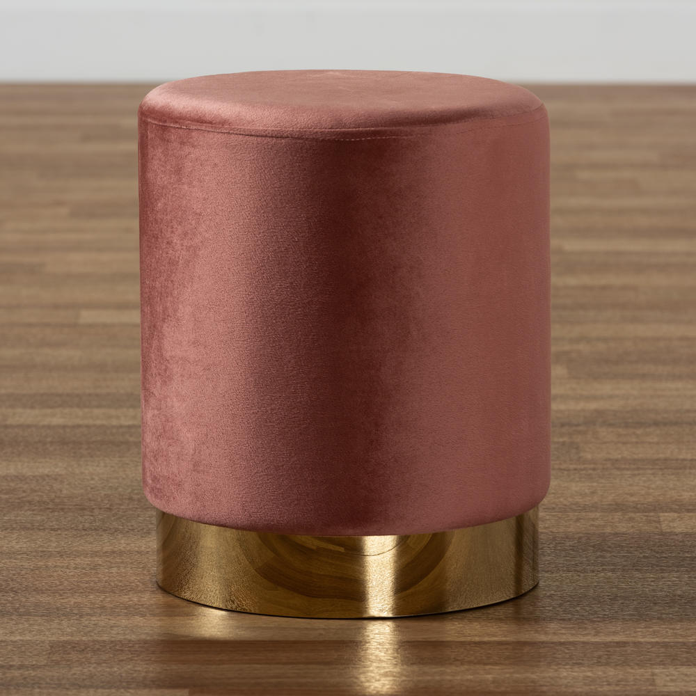 Baxton Studio Chaela Contemporary Glam and Luxe Blush Pink Velvet Fabric Upholstered and Gold Finished Metal Ottoman