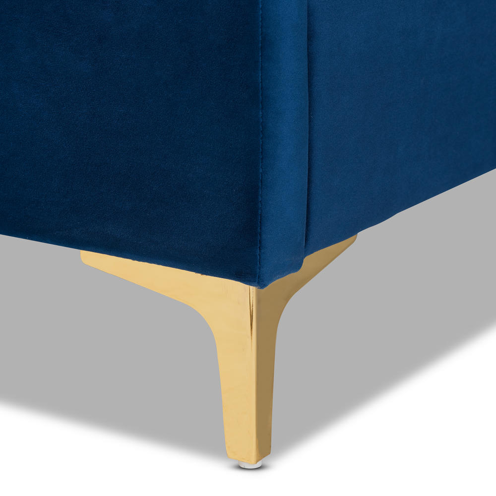 Baxton Studio Fabrico Contemporary Glam and Luxe Navy Blue Velvet Fabric Upholstered and Gold Metal Queen Size Platform Bed