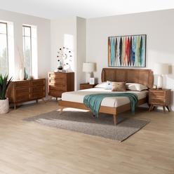 Baxton Studio 193271433780 63.80 x 82.50 x 14.90 in. Asami Mid-Century Modern Wood & Woven Rattan Queen Size Bedroom Set&#44; Walnut Brown - 5