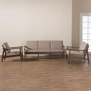 Baxton Studio Venza Mid-Century Modern Walnut Wood Light Brown Fabric
