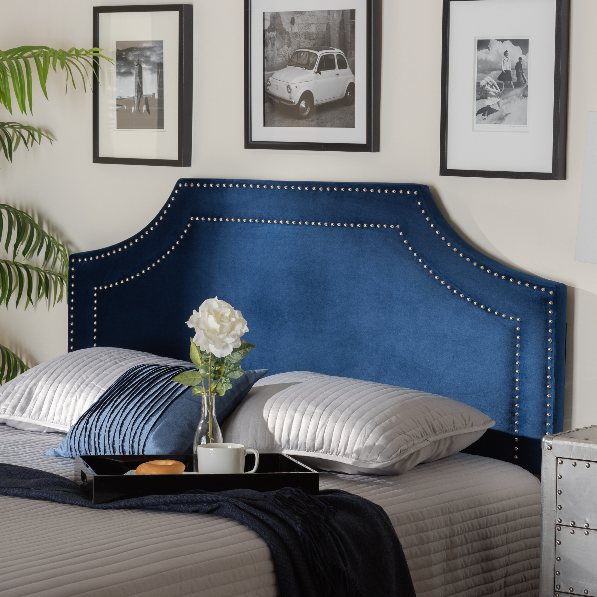 Baxton Studio Avignon Modern and Contemporary Royal Blue Velvet Fabric Upholstered Queen Size Headboard