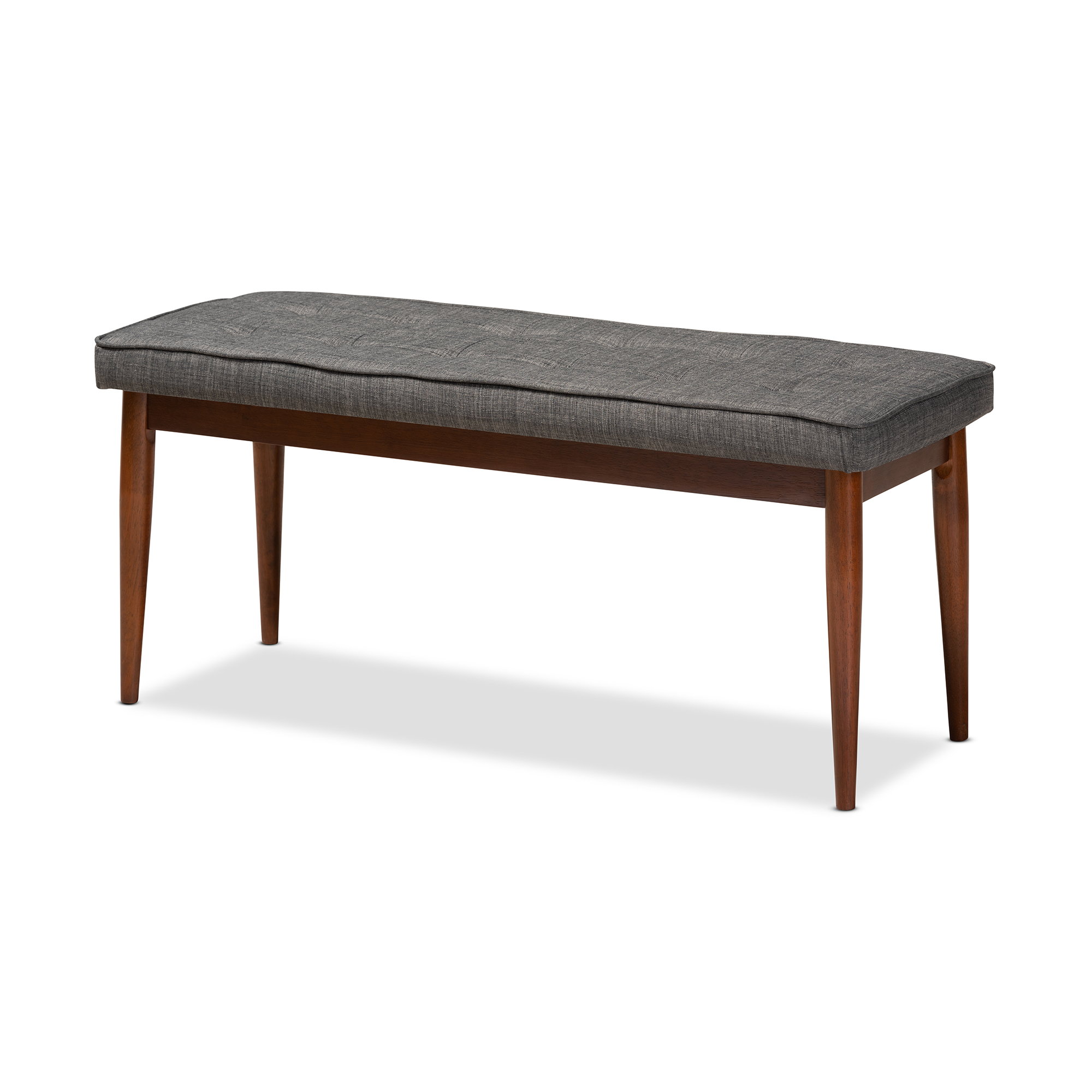 Baxton Studio Itami-Grey-Medium Oak-Bench Itami Mid-Century Modern Dark Grey Fabric Upholstered Medium Oak Finished Wood Dining Bench