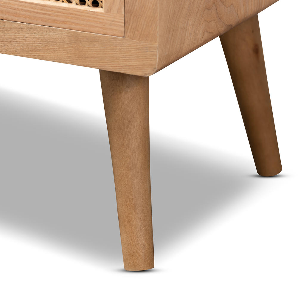 Baxton Studio Alina Mid-Century Modern Medium Oak Finished Wood and Rattan 4-Drawer Accent Chest