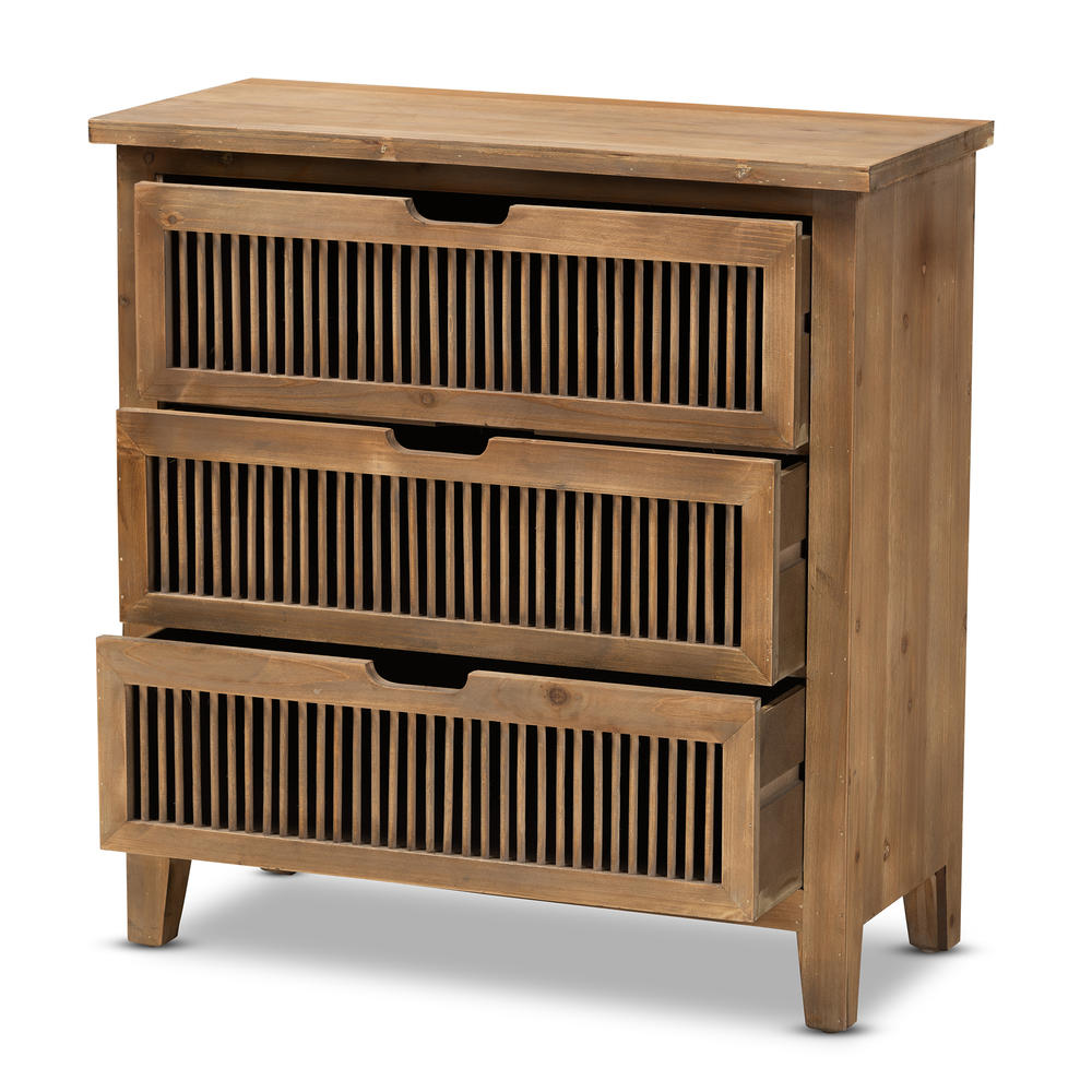 Baxton Studio Clement Rustic Transitional Medium Oak Finished 3-Drawer Wood Spindle Chest