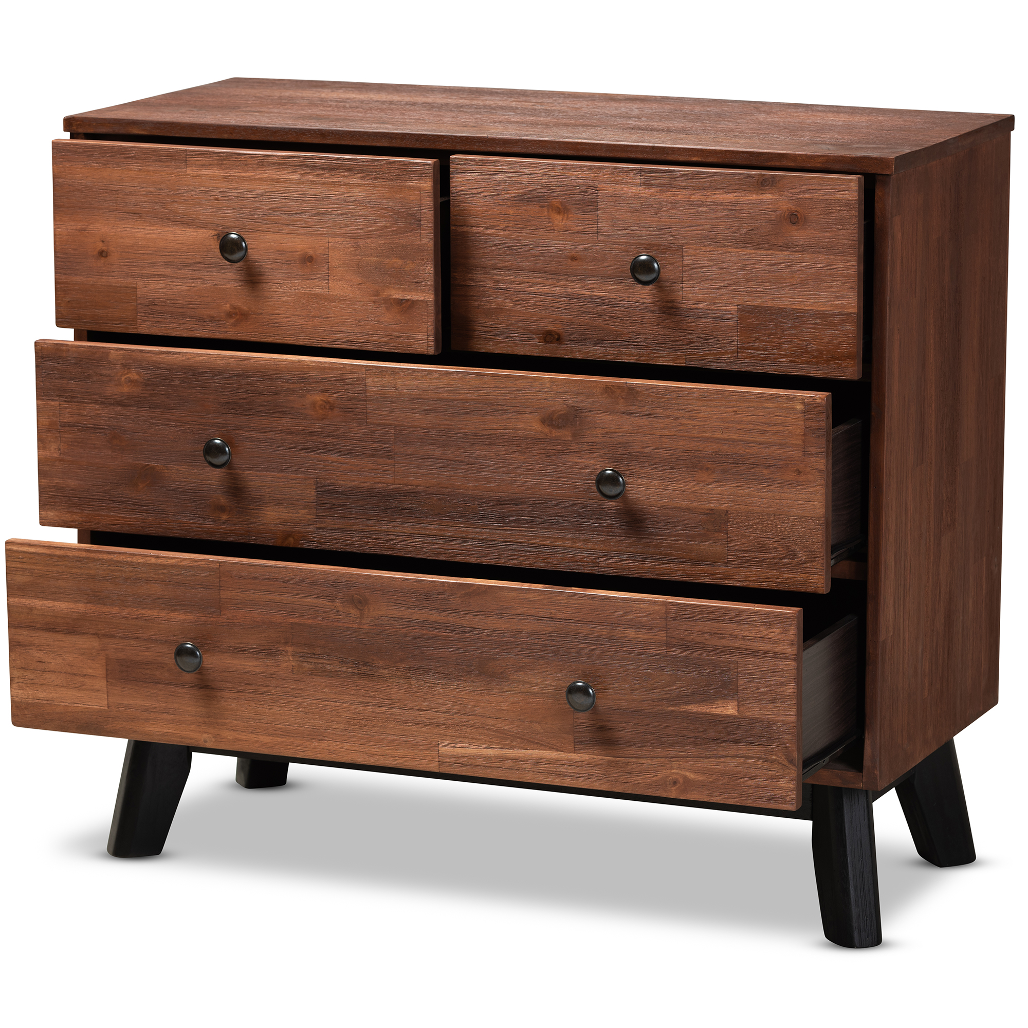 Black Oak Finished 4 Drawer Wood Dresser, Black Wood Dresser