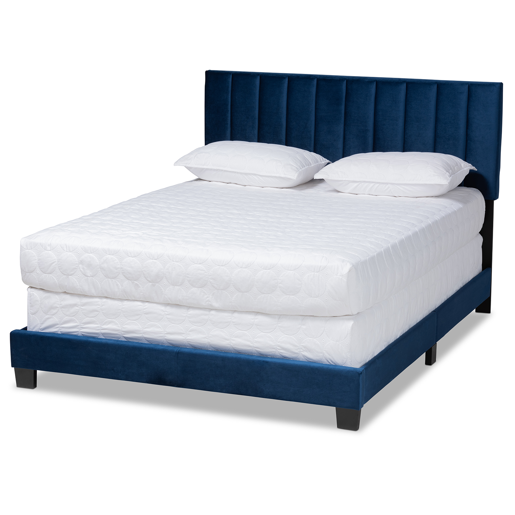 Baxton Studio Clare Glam And Luxe Navy Blue Velvet Fabric Upholstered King Size Panel Bed With Channel Tufted Headboard Baxton Studio Clare Glam And Luxe Navy, King Size Panel Bed Frame