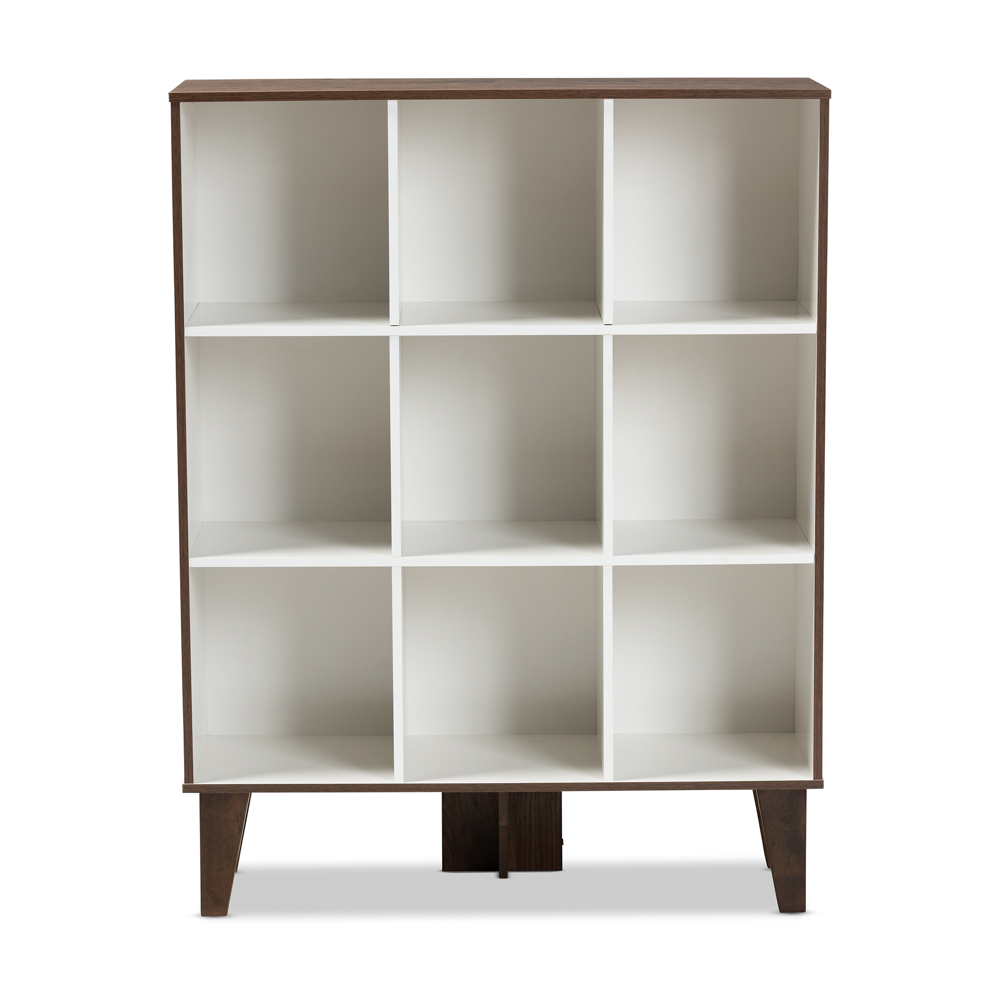 Walnut Brown Finished Wood 9 Shelf Bookcase, Two Tone Bookcase