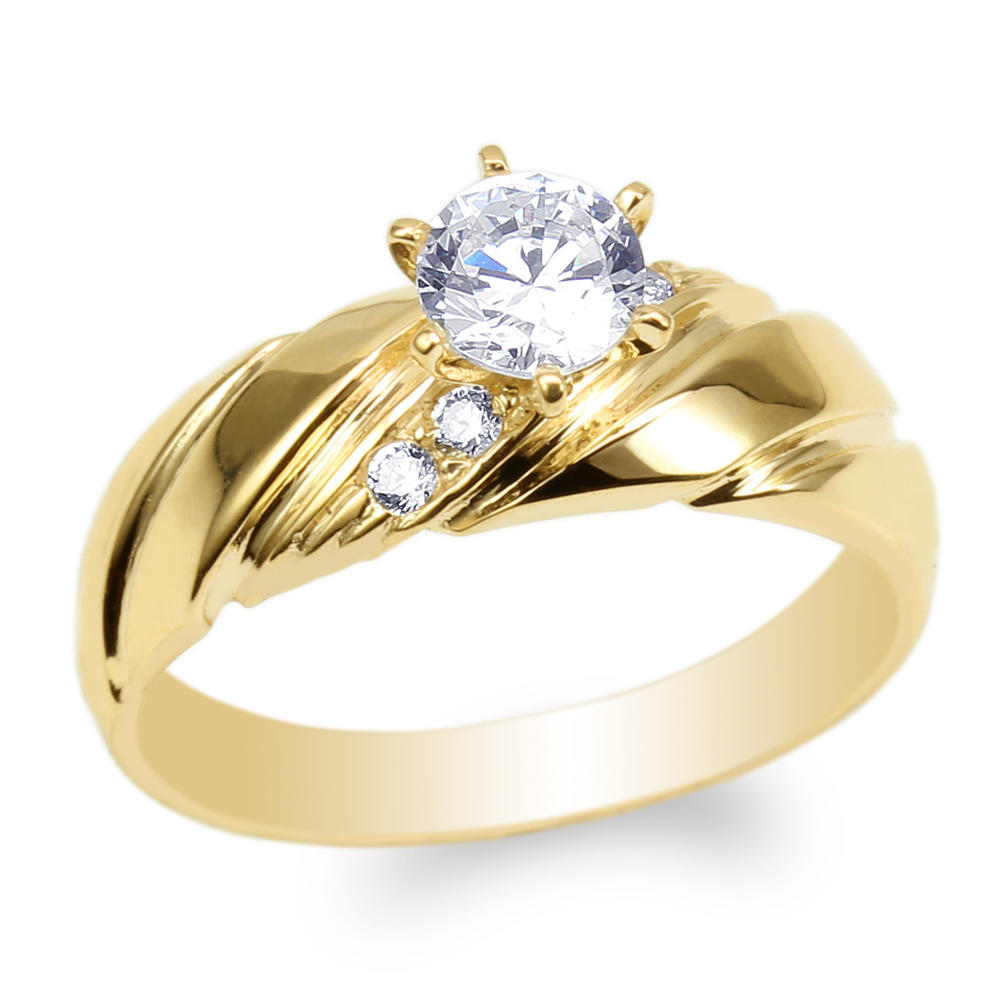 JamesJenny Ladies 14K Yellow Gold Round CZ Luxury Engagement Wedding Ring Size 4-10