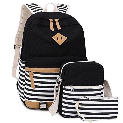 Bluboon Bookbags Canvas Stripe School Backpack Set For S Bluboon Bookbags Canvas Stripe School Backpack Set For S Schoolbags 3 In 1 Black 3pcs