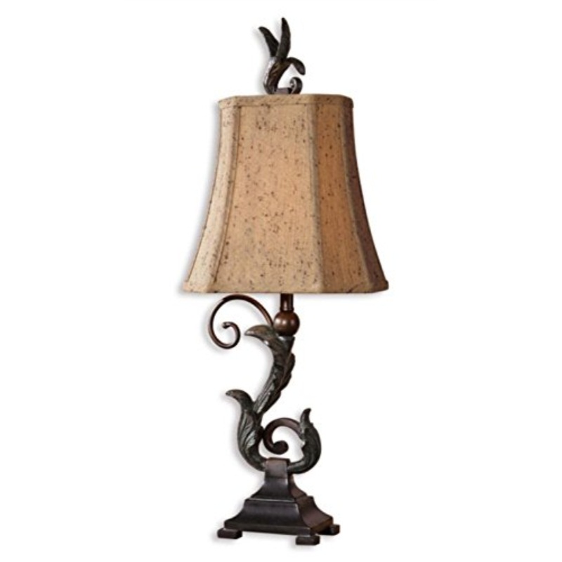 Diva At Home Pack of 2 Matte Black and Verdigris Leaf Buffet Table Lamps 24"