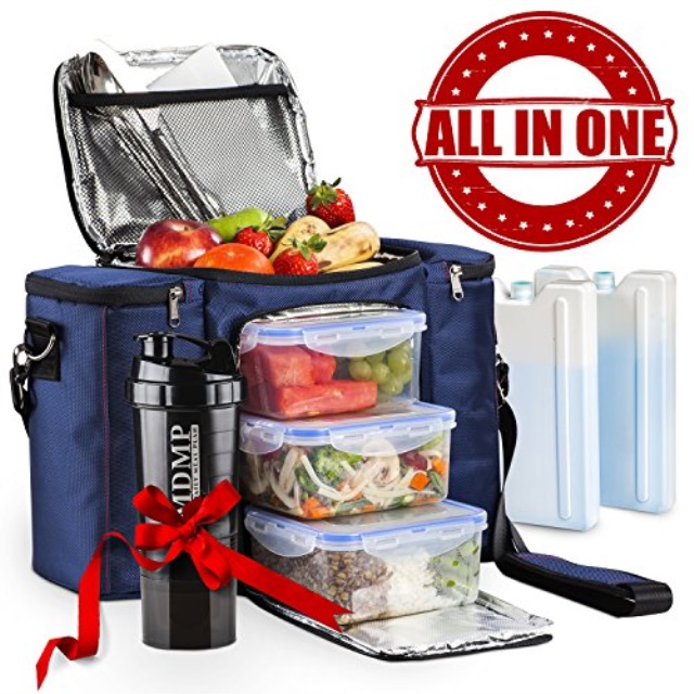 Mdmp My Daily Meal Plan Prep Lunch Bag Box For Men Women 3 Mdmp My Daily Meal Plan Prep Lunch Bag Box For Men Women 3 Large Food Containers 45 Oz 2 Reusable Ice Packs Shoulder Strap Shaker With Storag