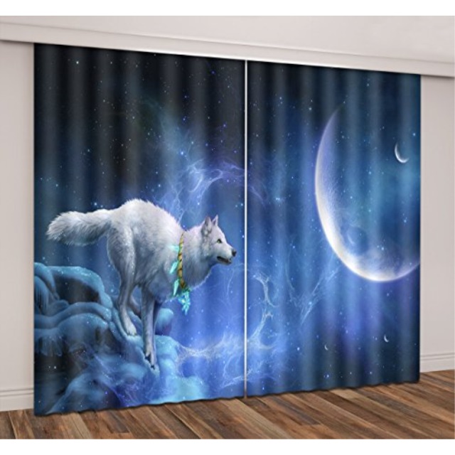 Lb Wolf Decor Curtains For Bedroom Living Room White And Blue Lb Wolf Decor Curtains For Bedroom Living Room White And Blue E Darkening Thermal Insulated Blackout Window Cur