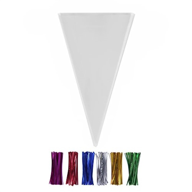 Bakebaking 200 Clear Cone Shaped Treat Bags With Twist Ties 4 1 Bakebaking 200 Clear Cone Shaped Treat Bags With Twist Ties 4 1 Mils Thick Opp Plastic Cello Triangle For Favor Christmas Candy Po
