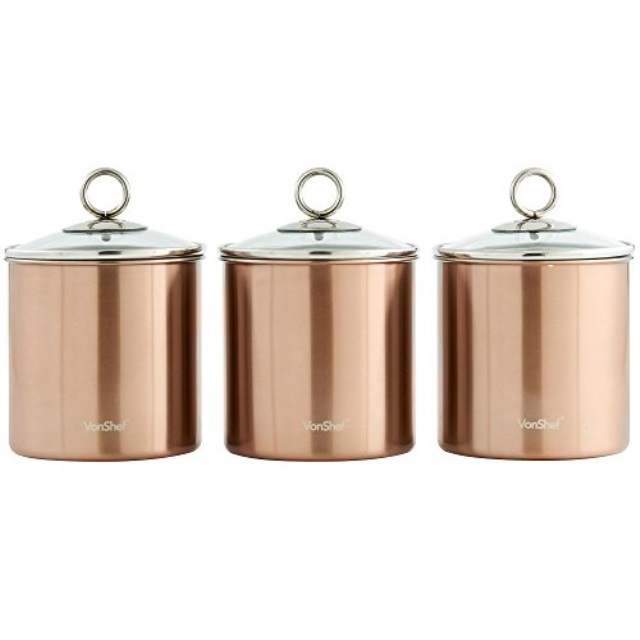 Vonshef Tea Coffee And Sugar Canisters Kitchen Storage Jars With Vonshef Tea Coffee And Sugar Canisters Kitchen Storage Jars With Gl Lids Brushed Copper Stainless Steel Set Of 3
