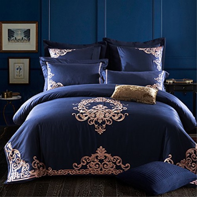 Svetanya Dark Blue Luxury European Style Duvet Cover Set Flat Sheet Svetanya Dark Blue Luxury European Style Duvet Cover Set Flat Sheet Pillow Cases 800tc Soft Egyptian Cotton Fabric 4pcs King Siz