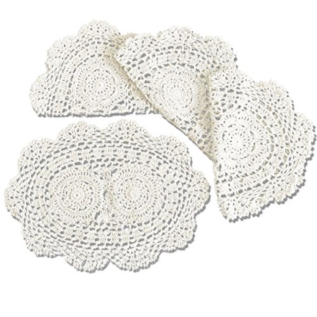 Kepswet Crochet Lace Placemats Set Of 4 Beige Cotton Kepswet Crochet Lace Placemats Set Of 4 Beige Cotton Washable For Dining Table Oval 10 X14
