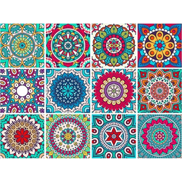 Briketo Mandala Decorative Tile Stickers Set 12 Units 6x6 Inches