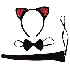 Plush Black Kitty Cat Headband Ears And Tails Costume Set