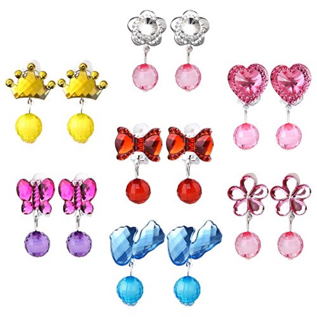 Coopay 7 Pairs Princess Clip On Earrings Set Crystal S Play Coopay 7 Pairs Princess Clip On Earrings Set Crystal S Play And Extra Earring Pad In Pink Box