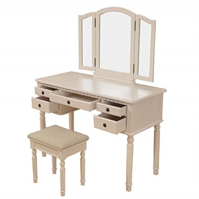 Polar Aurora Makeup Table Three Mirror Vanity Set Trifolding