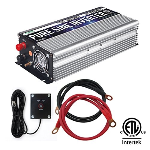 Power TechOn ELEACB0131L8NLM Power TechON 1000W Pure Sine Wave Inverter 12V  DC to 120V AC with 2 AC Outlets 1 5V USB Port, 2 Battery Cables, and Remote  Swit