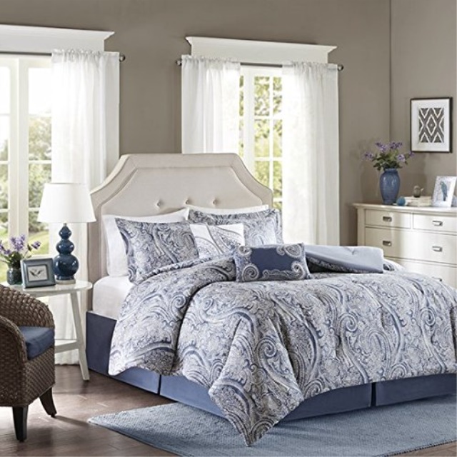 Harbor House Stella King Size Bed Comforter Set Blue Paisley 5 Pieces Bedding Sets Cotton Bedroom Comforters Harbor House Stella King Size Bed, Blue King Size Bedding