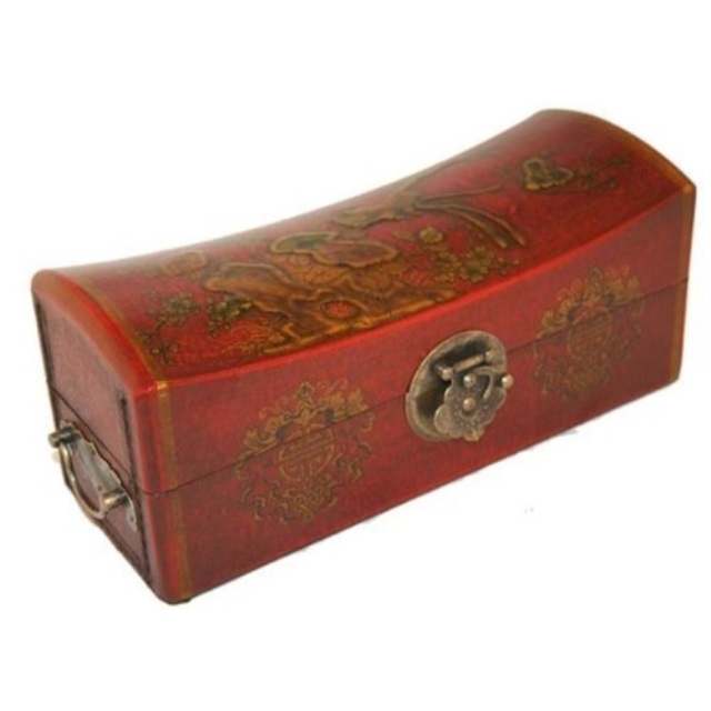 Vintage Chinese Jewelry Keepsake Box, Leather Keepsake Box
