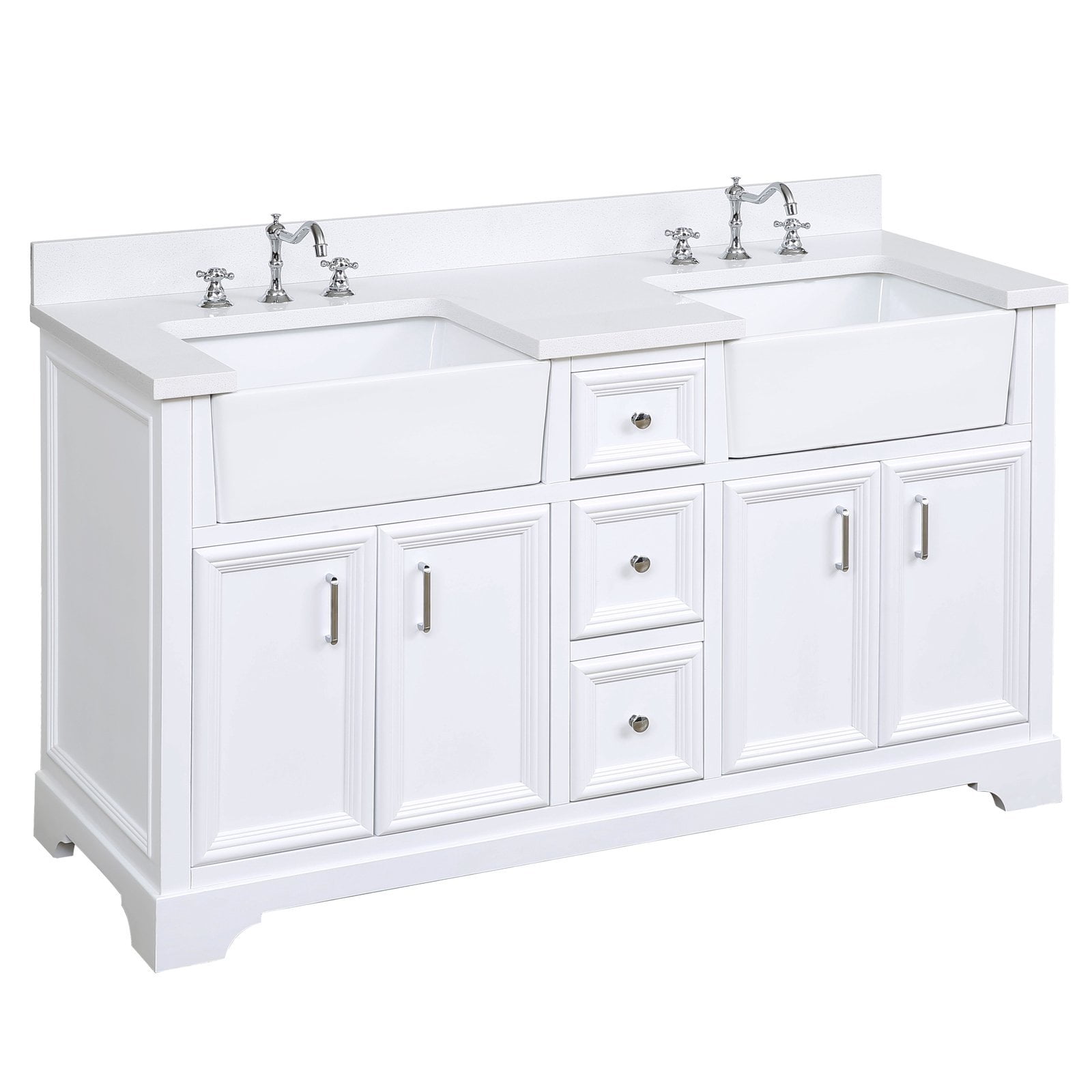 Kitchen Bath Collection Zelda 60 White Double Farmhouse Bathroom Vanity With Quartz Top And A Sink Kitchen Bath Collection Zelda 60 White, Farm Sink Bathroom
