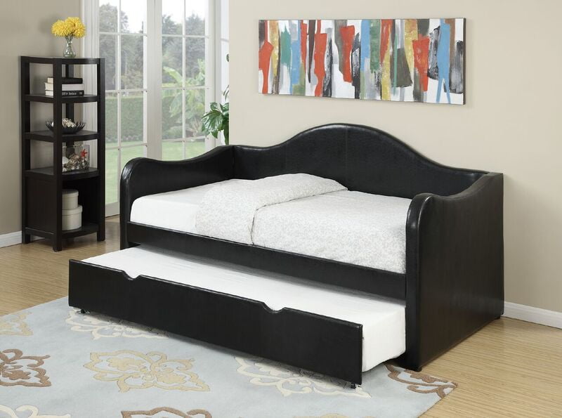 Black Faux Leather Twin Day Bed With, Faux Leather Twin Bed With Trundle