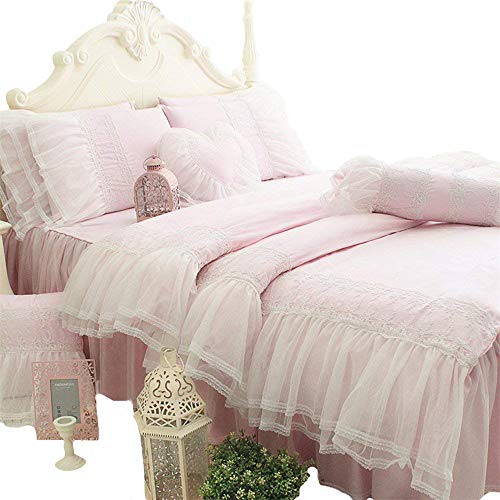 Abreeze Pink Girl Bed Set 100 Cotton, Duvet Cover With Bed Skirt